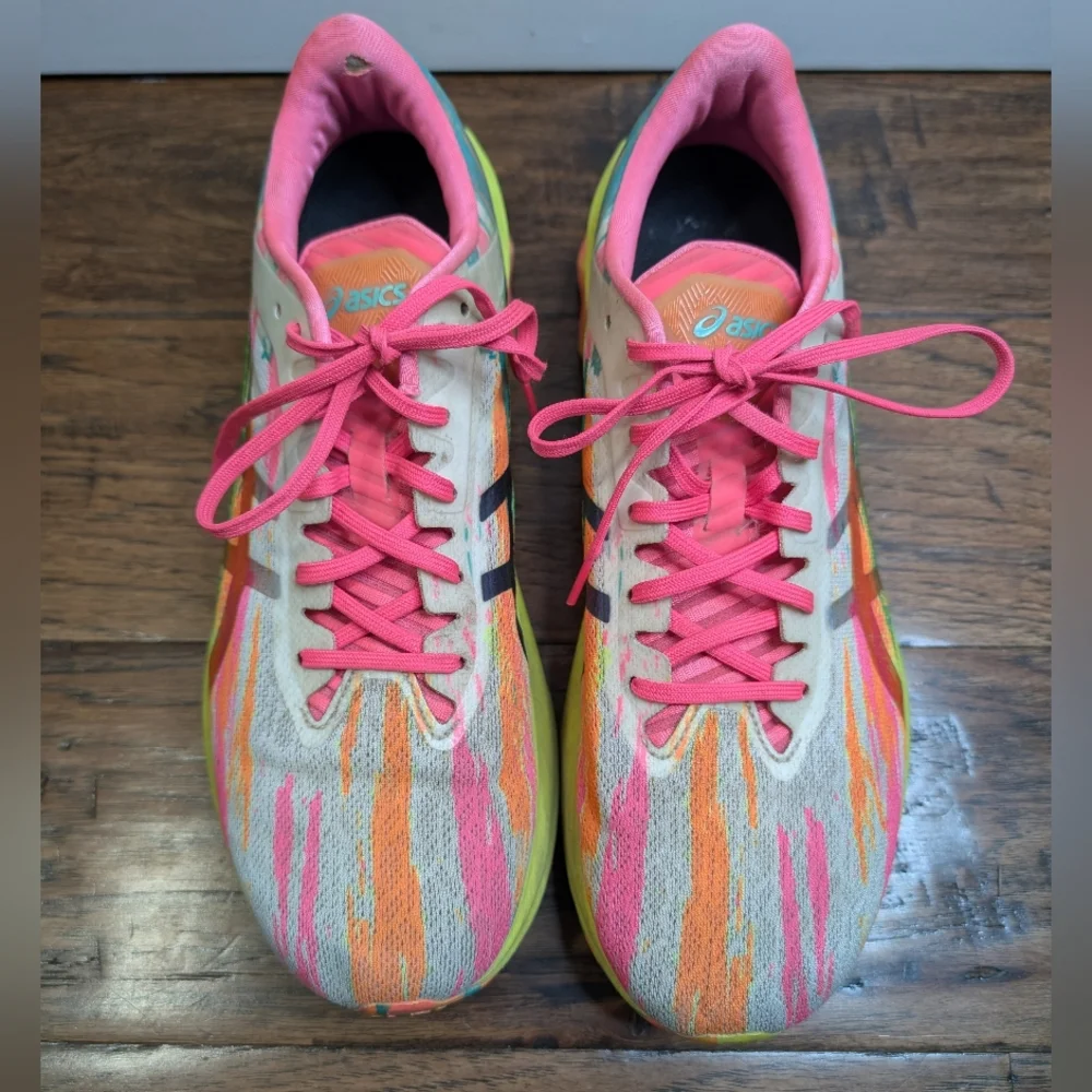 Asics Women's Multicolor Neon Pink & Yellow Athletic Running Shoes - Picture 2 of 8